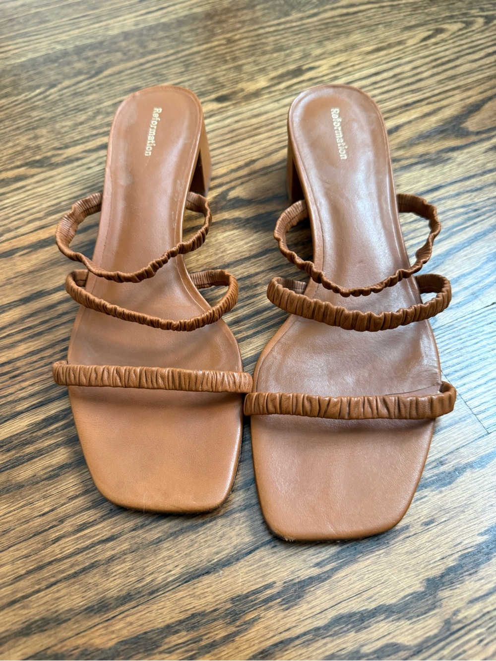 Reformation Ruched Strap Heeled Sandals 8.5